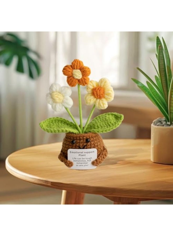 Knitted decorative cast iron, positive crochet flowers, hand-knitted with an encouragement card, a thoughtful gift for adults, children, friends, the bedroom, the office, and desktop decoration. - Image 5