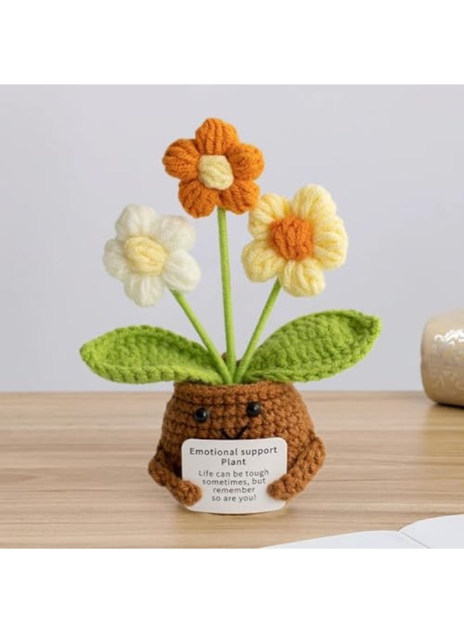Knitted decorative cast iron, positive crochet flowers, hand-knitted with an encouragement card, a thoughtful gift for adults, children, friends, the bedroom, the office, and desktop decoration. - Image 1