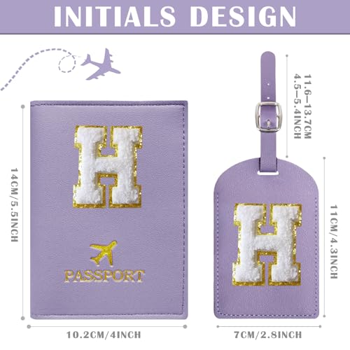 COSHAYSOO Purple Initial Passport Cover Holder and Luggage Tag Set TSA Approved with Letter Name Patch for Women Teenage, Travel Passport Book Vaccine Card Combo Bag Suitcase Identifier (H) - Image 4