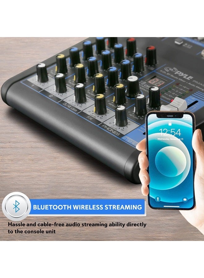Pyle Professional Audio Mixer Sound Board Console System Interface 4 Channel Digital USB Bluetooth MP3 Computer Input 48V Phantom Power Stereo DJ Studio Streaming FX 16-Bit DSP processor-PMXU43BT - Image 3