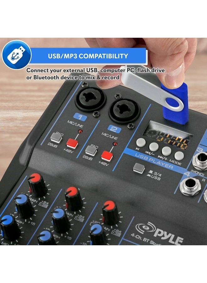 Pyle Professional Audio Mixer Sound Board Console System Interface 4 Channel Digital USB Bluetooth MP3 Computer Input 48V Phantom Power Stereo DJ Studio Streaming FX 16-Bit DSP processor-PMXU43BT - Image 4
