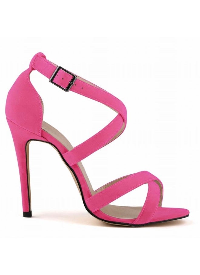 Loquat Korean Sweet Style Flannel Comfortable Open Toe Stiletto Sandals Red  - Image 1