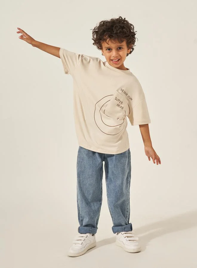 Styli Oversized Placement Printed T-Shirt with Pocket