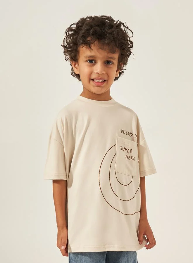 Styli Oversized Placement Printed T-Shirt with Pocket