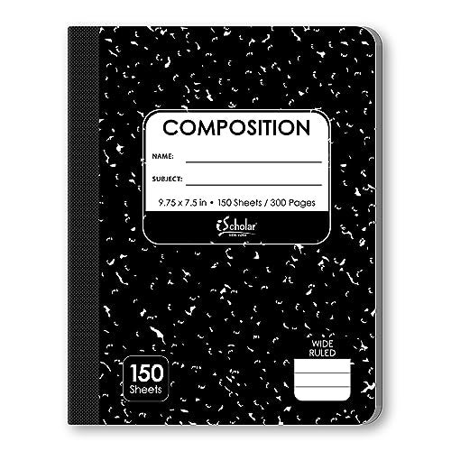 iScholar Composition Book, 150 Sheets, Wide Ruled, 9.75 x 7.5-Inches, Black Marble Cover (10150) - Image 1