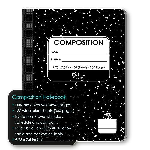 iScholar Composition Book, 150 Sheets, Wide Ruled, 9.75 x 7.5-Inches, Black Marble Cover (10150) - Image 3