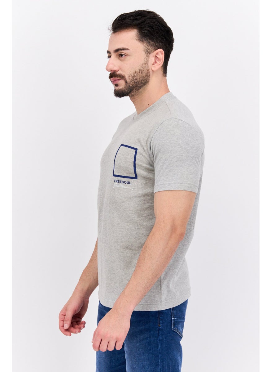 Free Soul - Men Henley Neck Short Sleeve Heather T-Shirts, Heather Grey - Image 1