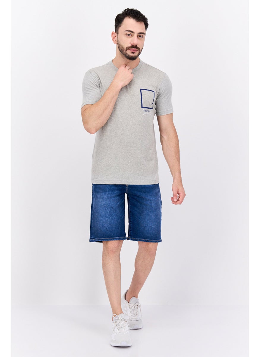 Free Soul - Men Henley Neck Short Sleeve Heather T-Shirts, Heather Grey - Image 1
