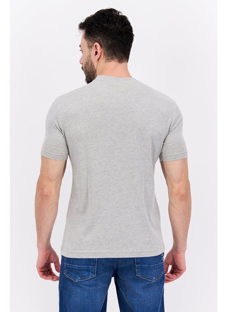 Free Soul - Men Henley Neck Short Sleeve Heather T-Shirts, Heather Grey - Image 1