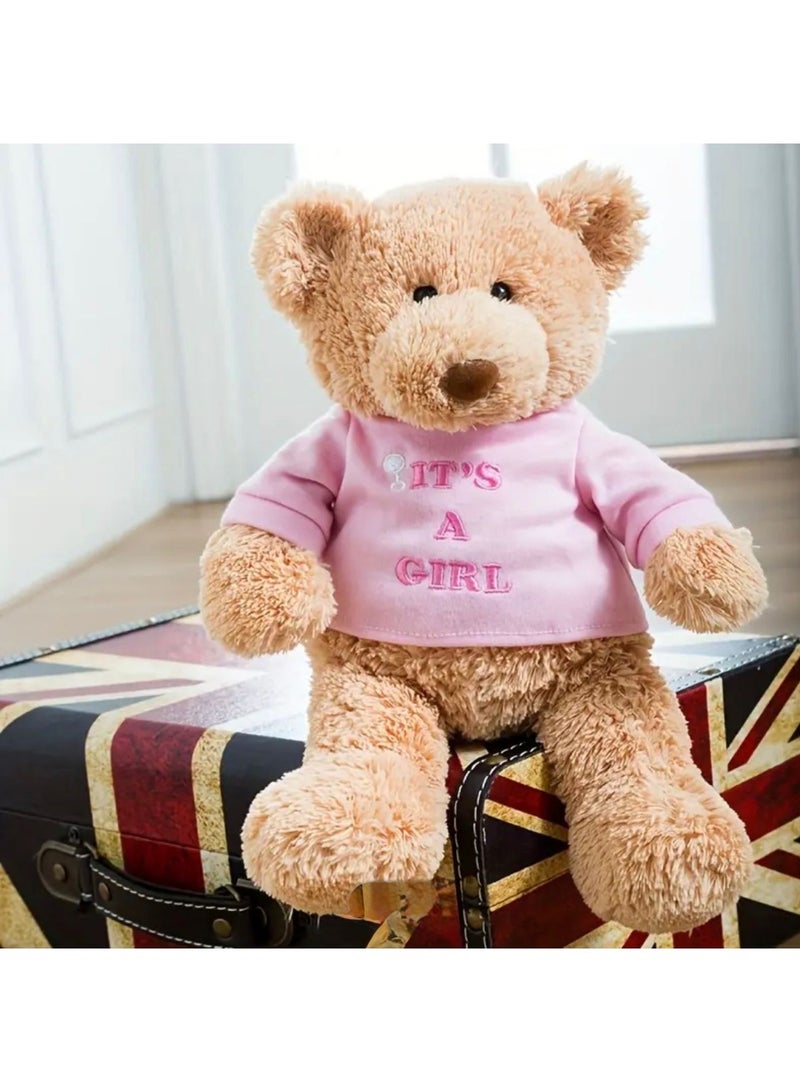 Bear with It's A Girl on Trendy Hoodie 27.94cm chocolate polyester stuffed animal with romovable t-shirt, it's a girl gift for kids - Image 1