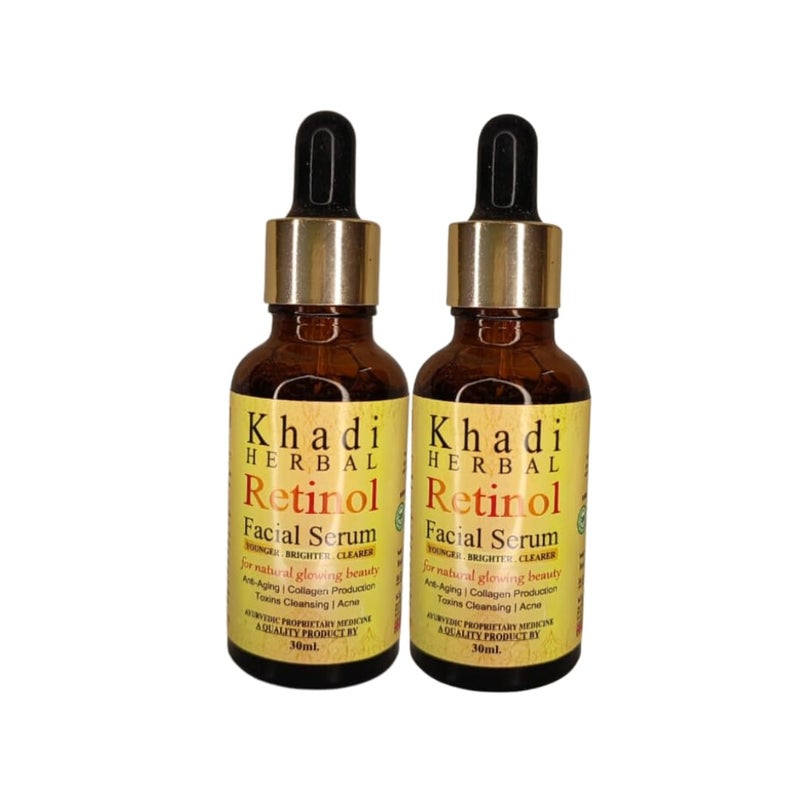 Khadi Herbal Herbigiri Herbal Retinol Facial Serum Natural Glowing Beauty for AntiAging  Collagen Production Toxins Cleansing and Acne for All Skin Types Pack of 2 60ml - Image 1
