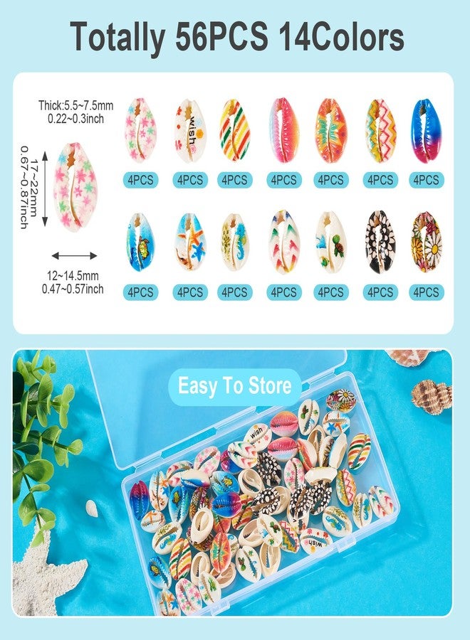 BB Beadthoven Beadthoven 56pcs Cowrie Shells for Crafts - 14 Colors Natural Seashells Beads for Jewelry Making, Summer Beach Sea Shells for Necklace Bracelets, Fish Tank Party Decorations - Image 2