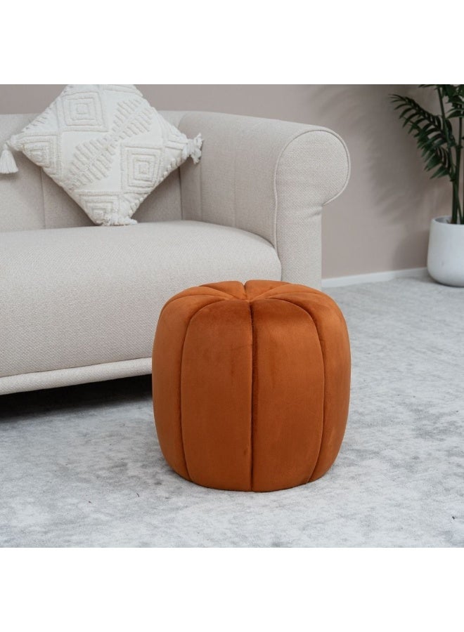DANUBE HOME Orly Round Ottoman | Multi-Functional Stool | Upholstered Footrest Without Storage L44xW44xH42cm -Orange - Image 1