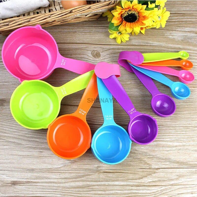 SHANAYA Colorful Measuring Cups and Spoons Set, Stackable Measuring Spoons, Nesting Plastic Measuring Cup, Kitchen Measuring Set for Baking & Cooking (Pack of 10 Pieces) - Image 2