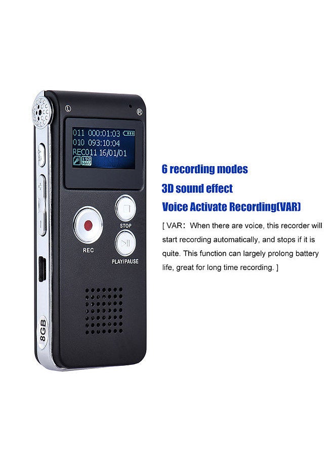 8GB Intelligent Digital Audio Voice Phone Recorder Dictaphone MP3 Music Player Voice Activate VAR A-B Repeating