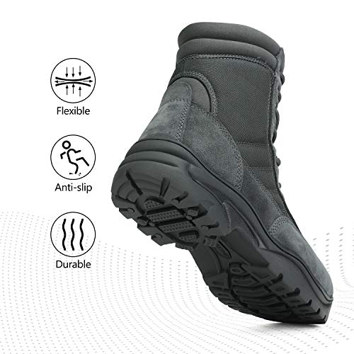 NORTIV 8 Men's Military Tactical Work Boots Side Zipper Leather Motorcycle Combat Boots Trooper(6-8 Inches),Size 8.5,Dark Grey-8 Inches - Image 2