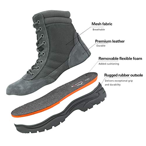 NORTIV 8 Men's Military Tactical Work Boots Side Zipper Leather Motorcycle Combat Boots Trooper(6-8 Inches),Size 8.5,Dark Grey-8 Inches - Image 5