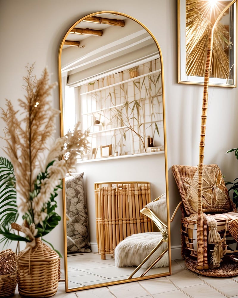 Antok 58" x19â€ Arched Full Length Floor Mirror, Gold Aluminum Frame, Free Standing/Wall Mount/Leaning for Bedroom, Living Room, Dressing Room - Image 1