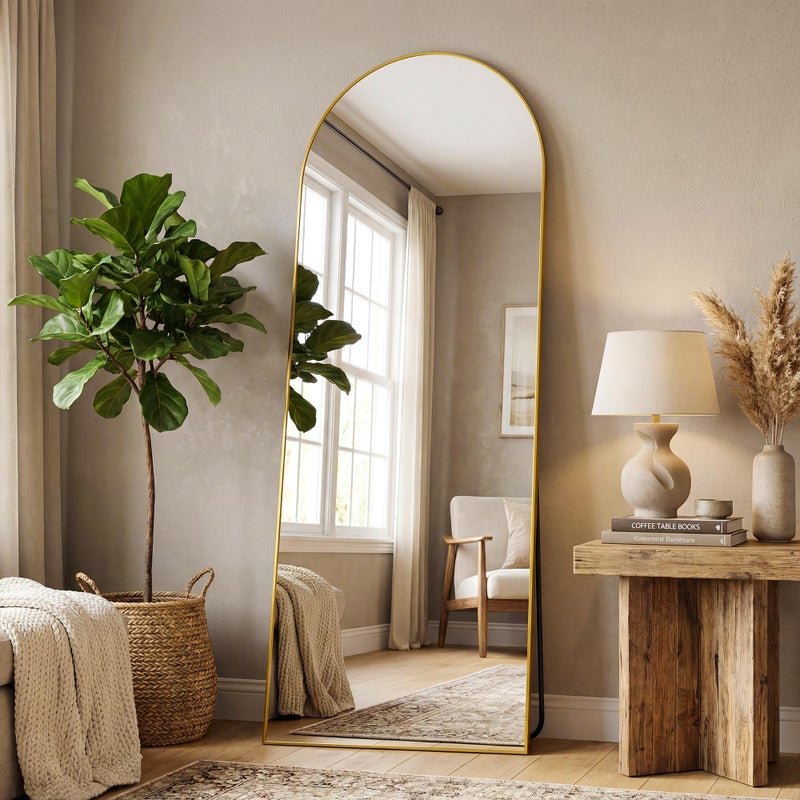 Antok 58" x19â€ Arched Full Length Floor Mirror, Gold Aluminum Frame, Free Standing/Wall Mount/Leaning for Bedroom, Living Room, Dressing Room - Image 3