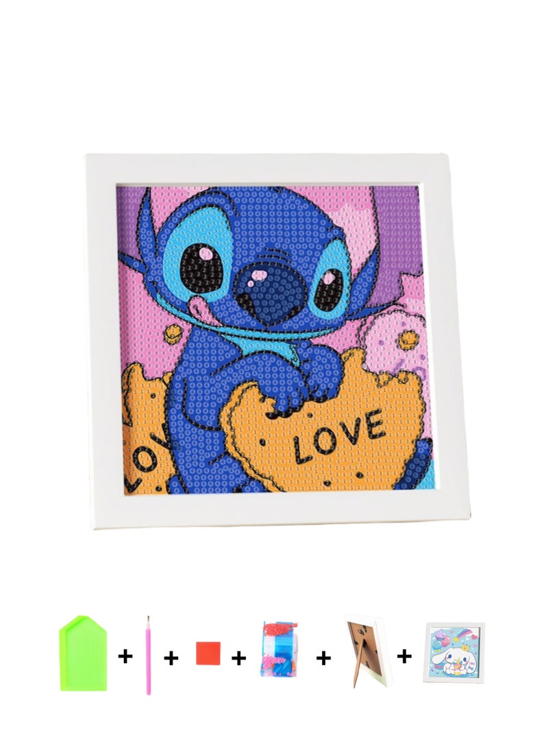Kids DIY Diamond Art Set with Wooden Frame, Easy 5D Diamond Art Painting Set, Mini Diamond Art Painting for Home Wall Desktop Decoration (6.69x6.69 Inch) - Image 1