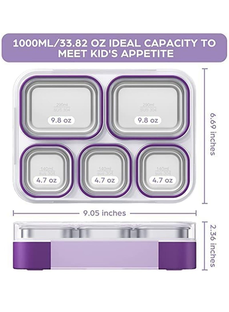 Kids School Stainless Steel Lunch Box Insulated Bento Lunch Box with Cutlery and Bag 5 Compartments Divided Lunch Container with Lid  (Green 1000ML) - Image 2