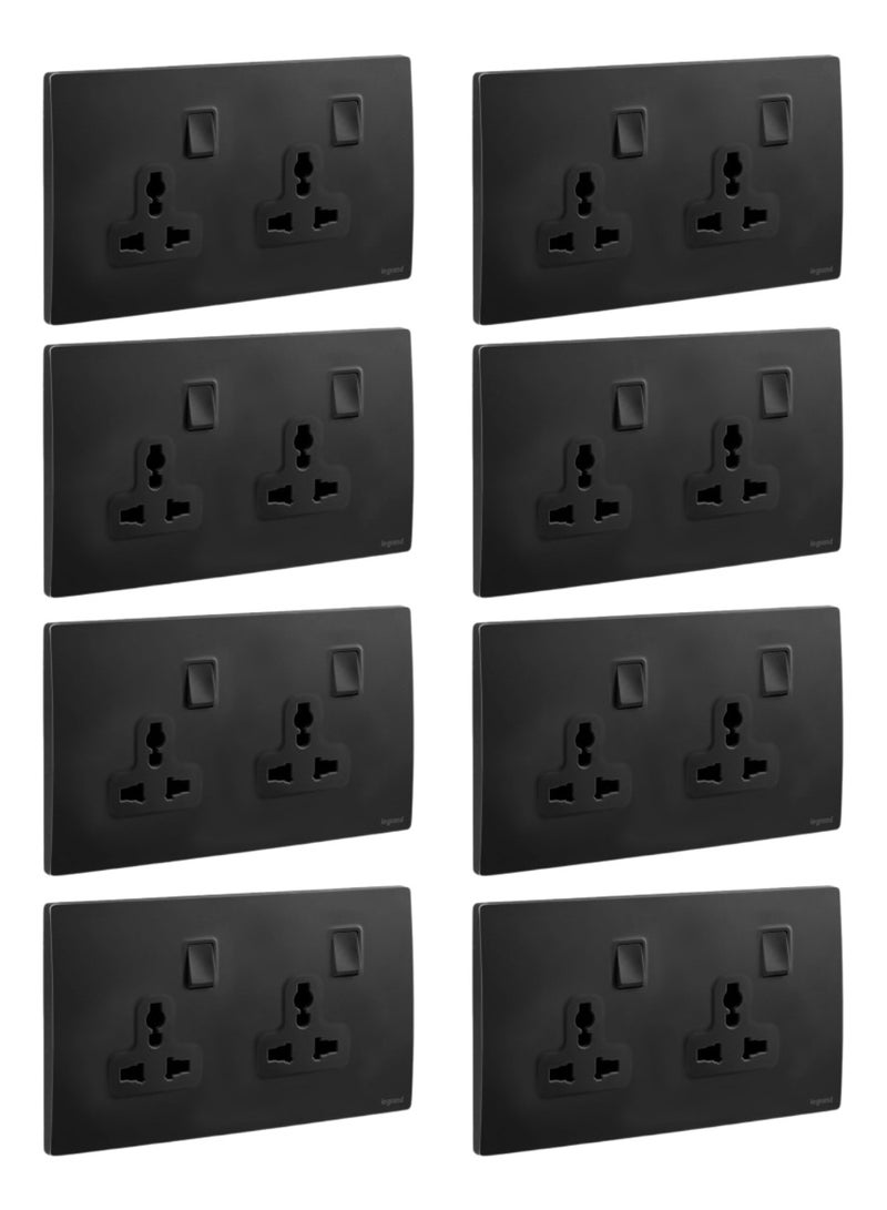 Hitex Legrand 13A 2G Multistandard Switch Socket 281122MB – Matt Black Mallia Senses, Universal 2-Gang Socket, Durable & Slim Modern Design for Homes & Offices – 2, 3, 4, 5, 8 & 10 Variations (8) - Image 1