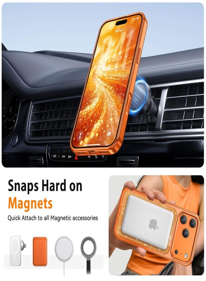 جراب GUAGUA Sparkle المغناطيسي لهاتف iPhone 17 Pro Max للنساء، [بطاقة كريستال لامعة] [متوافق مع MagSafe] غطاء حماية أنيق ونحيف مقاوم للصدمات لهاتف iPhone 17 Pro Max مقاس 6.9 بوصة، لون برتقالي كوني - Image 5