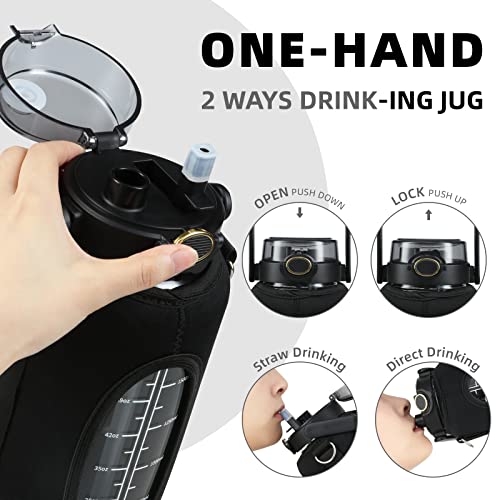 chunmo Half Gallon 64oz Glass Water Bottle with Straw and Storage Sleeve Motivational Water Bottle with Strap and Time to Drink 2L Leakproof Reusable Water Jug for Fitness Gym and Outdoors - Image 2