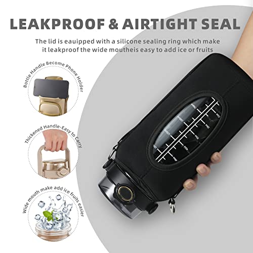 chunmo Half Gallon 64oz Glass Water Bottle with Straw and Storage Sleeve Motivational Water Bottle with Strap and Time to Drink 2L Leakproof Reusable Water Jug for Fitness Gym and Outdoors - Image 3