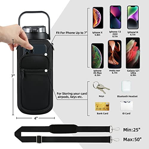 chunmo Half Gallon 64oz Glass Water Bottle with Straw and Storage Sleeve Motivational Water Bottle with Strap and Time to Drink 2L Leakproof Reusable Water Jug for Fitness Gym and Outdoors - Image 4