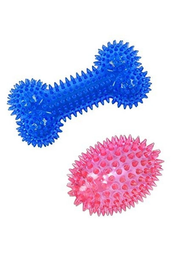 لعبة عظمة المضغ ذات المسامير للأسنان للكلاب (مجموعة من 2) عظمة ذات مسامير صريرية + كرة رجبي ذات مسامير - Image 1