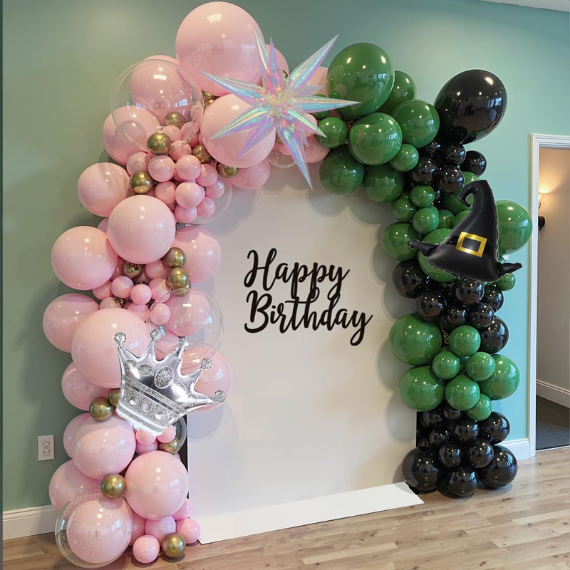BCARICH Dark Green and Pink Balloons Arch Set for Witch Party, 160Pcs Dark Green, Baby Pink, Black, Gold, Clear Bobo, Witch Hat, Crown, and Exploding Star Balloons Kits for Birthday Decoration - Image 4