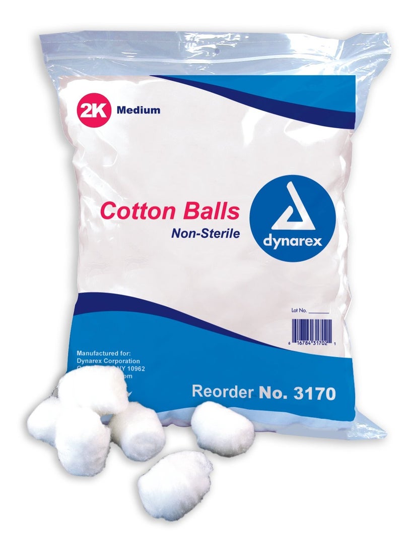 Dynarex - Dynarex Cotton Balls, Non-Sterile and Medium, Latex-Free and Absorbent, For Skin Cleansing, Crafts, & as Makeup Remover, Ships as 2 Bags of 2000 Cotton Balls Each, 1 Case of 4000 Dynarex Cotton Balls - Image 1