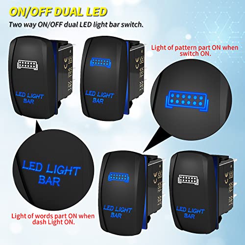 Joinfworld LED Light Bar Switch ON/Off 5 Pin Laser Marine Rocker Switch Waterproof 12V 20A 24V 10A Blue LED Light Bar Toggle Switch with Jumper Wires for Car Boat ATV UTV RZR - Image 3