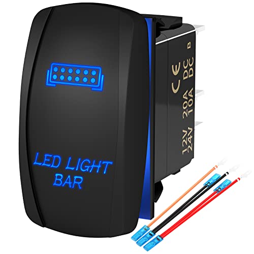 Joinfworld LED Light Bar Switch ON/Off 5 Pin Laser Marine Rocker Switch Waterproof 12V 20A 24V 10A Blue LED Light Bar Toggle Switch with Jumper Wires for Car Boat ATV UTV RZR - Image 1