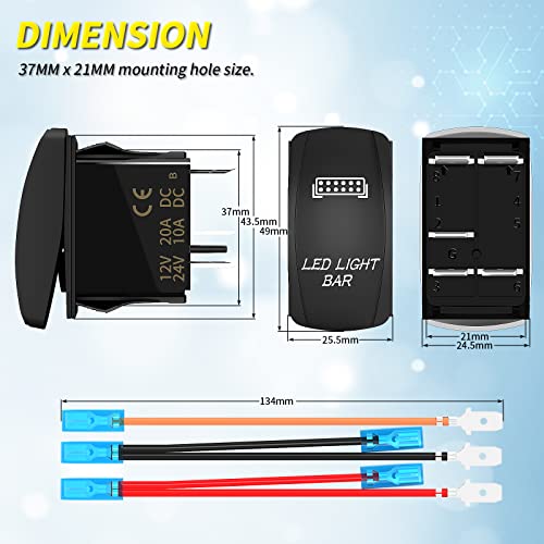 Joinfworld LED Light Bar Switch ON/Off 5 Pin Laser Marine Rocker Switch Waterproof 12V 20A 24V 10A Blue LED Light Bar Toggle Switch with Jumper Wires for Car Boat ATV UTV RZR - Image 2