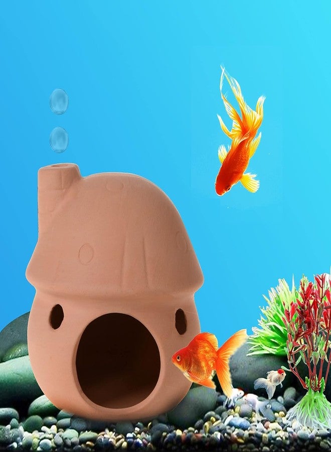 YXQ Aquarium Decorations Ceramic Mushroom House for Fish Tank Landscape to Small Shrimp/Goldfishes Hiding Rest and Breed (Natural) - Image 3