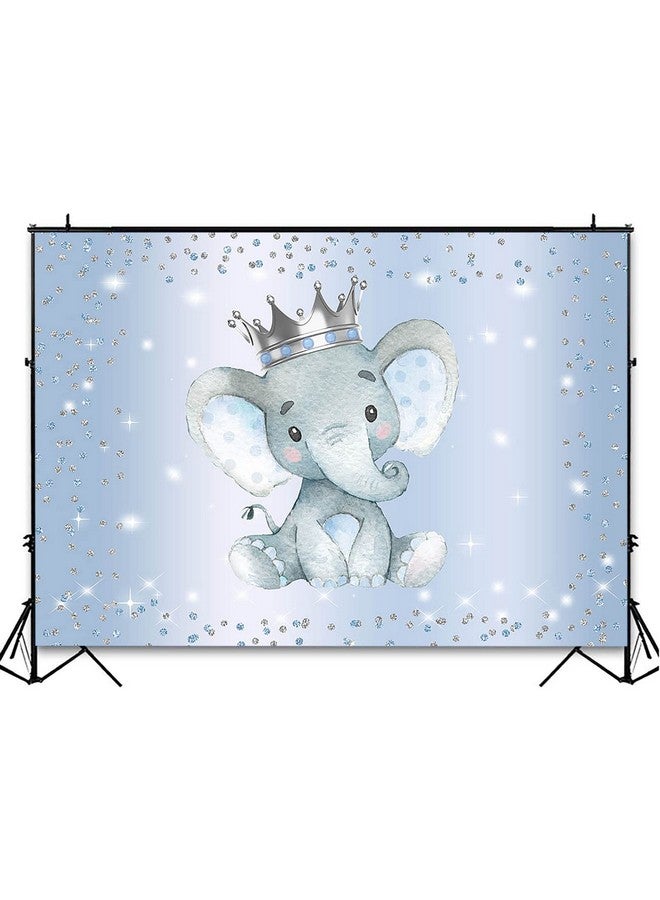 Avezano Boy Elephant Backdrop For Baby Shower Party Photography Background Blue And Silver Glitter Dots Crown Prince Elephant Baby Shower Decorations Backdrops For Photoshoot (8X6Ft) - Image 4