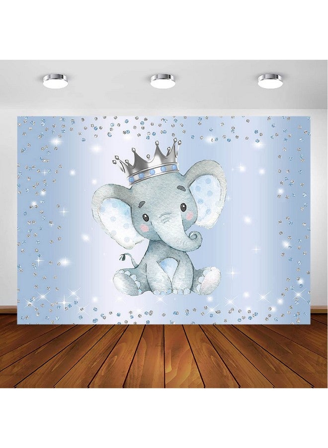 Avezano Boy Elephant Backdrop For Baby Shower Party Photography Background Blue And Silver Glitter Dots Crown Prince Elephant Baby Shower Decorations Backdrops For Photoshoot (8X6Ft) - Image 2