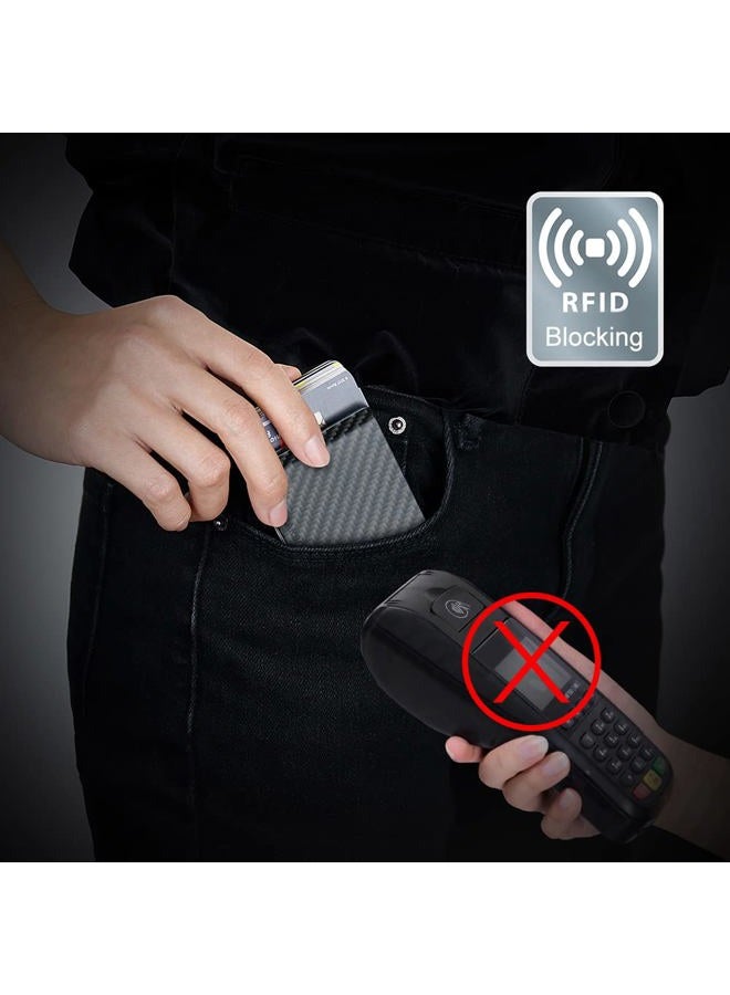 MONOCARBON Carbon Fiber Thumb Slim Card Wallets with RFID Blocking Magnetic Minimalist Card Holders Clips for Men with Gift Box Matte&Glossy Finish, Matte Black, Minimalist - Image 5