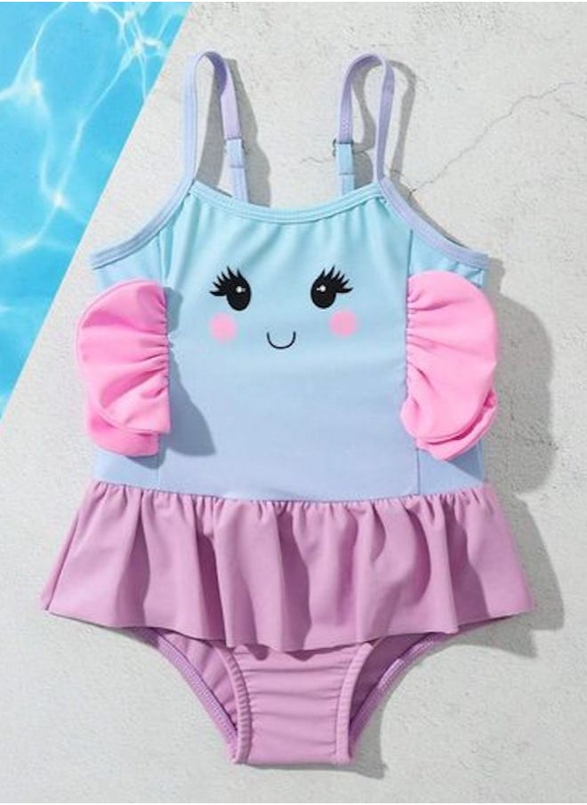 Shein Baby Cartoon Patched Ruffle Trim One Piece Swimsuit size 12-18 M  - Image 1