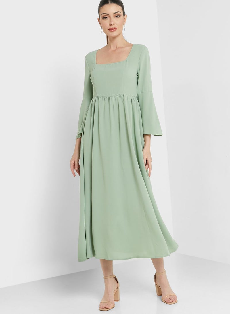 Square Neck Ruffled Dress