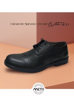 Meto Black genuine leather lace-up brogue formal oxford shoes from Meto  - Image 1