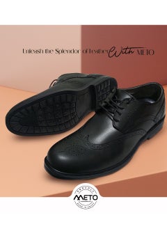 Meto Black genuine leather lace-up brogue formal oxford shoes from Meto  - Image 2
