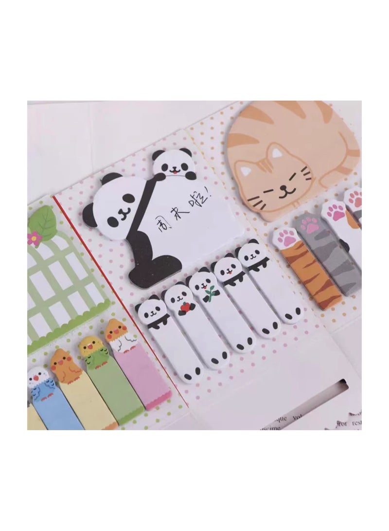 6 PCS Cartoon Animal Sticky Notes Set, Cute Animal Notepads Kawaii Memo Self-Adhesive Tabs Notes  Flags Index for Office School Students Panda Bird Cat - Image 1