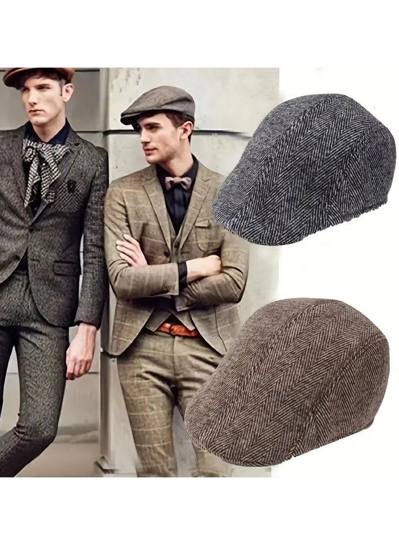 Dot Men's Design Beret Hat, Newsboy Cap, Gatsby Irish Free Size Hat, Breathable Canvas Hat for Outdoor Driving, Classic Sun Protection Beret Hat, Black in Gray Stripe - Image 3