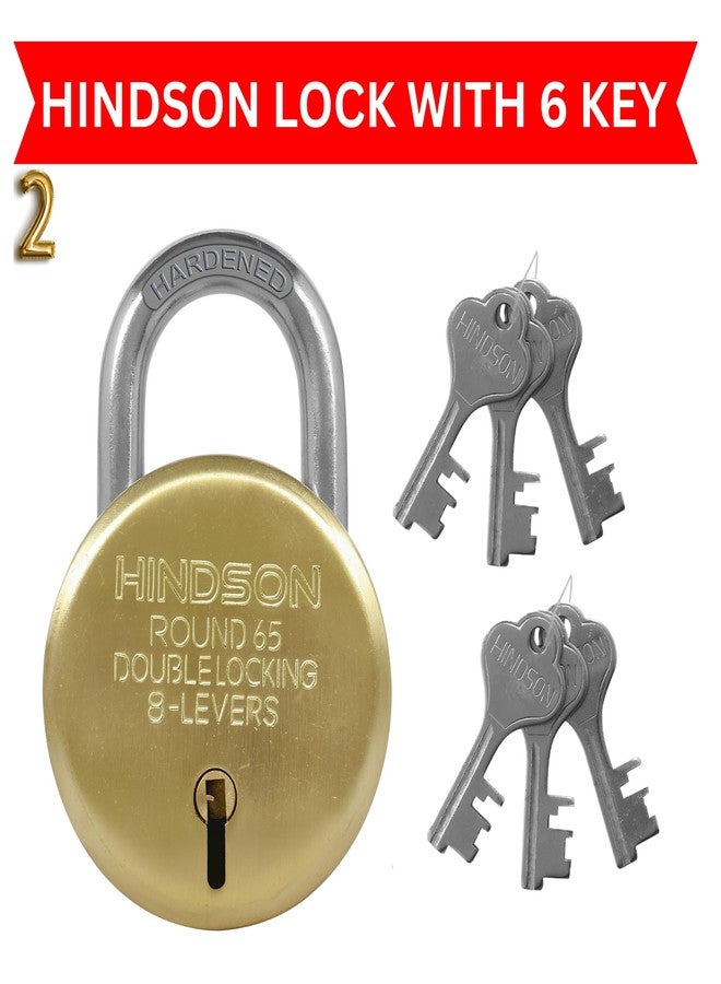 Hindson Same Key Lock Round 65mm Double Locking Heavy Duty Padlock, Multiple Lock and Key Set for Home Door Gate, Hardened Shackle Key Lock for Home Security and Strong Protection, Gold Finish - Image 4