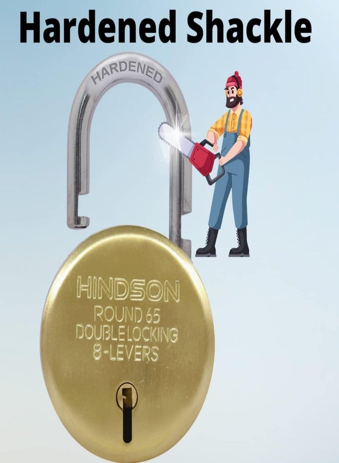 Hindson Same Key Lock Round 65mm Double Locking Heavy Duty Padlock, Multiple Lock and Key Set for Home Door Gate, Hardened Shackle Key Lock for Home Security and Strong Protection, Gold Finish - Image 5