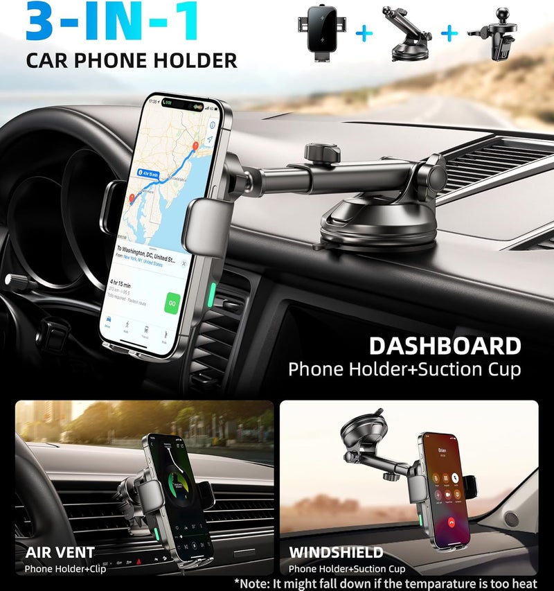 GuMosh 【Dual Coil】 Wireless Car Charger, Fast Charging [Auto-Clamping Alignment] Car Phone Holder Charger Dashboard Vent Windshield for Samsung Flip, S24/S24/S22/21 Ultra, iPhone 12-16 Series - Image 2