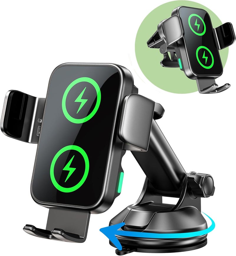 GuMosh 【Dual Coil】 Wireless Car Charger, Fast Charging [Auto-Clamping Alignment] Car Phone Holder Charger Dashboard Vent Windshield for Samsung Flip, S24/S24/S22/21 Ultra, iPhone 12-16 Series - Image 1